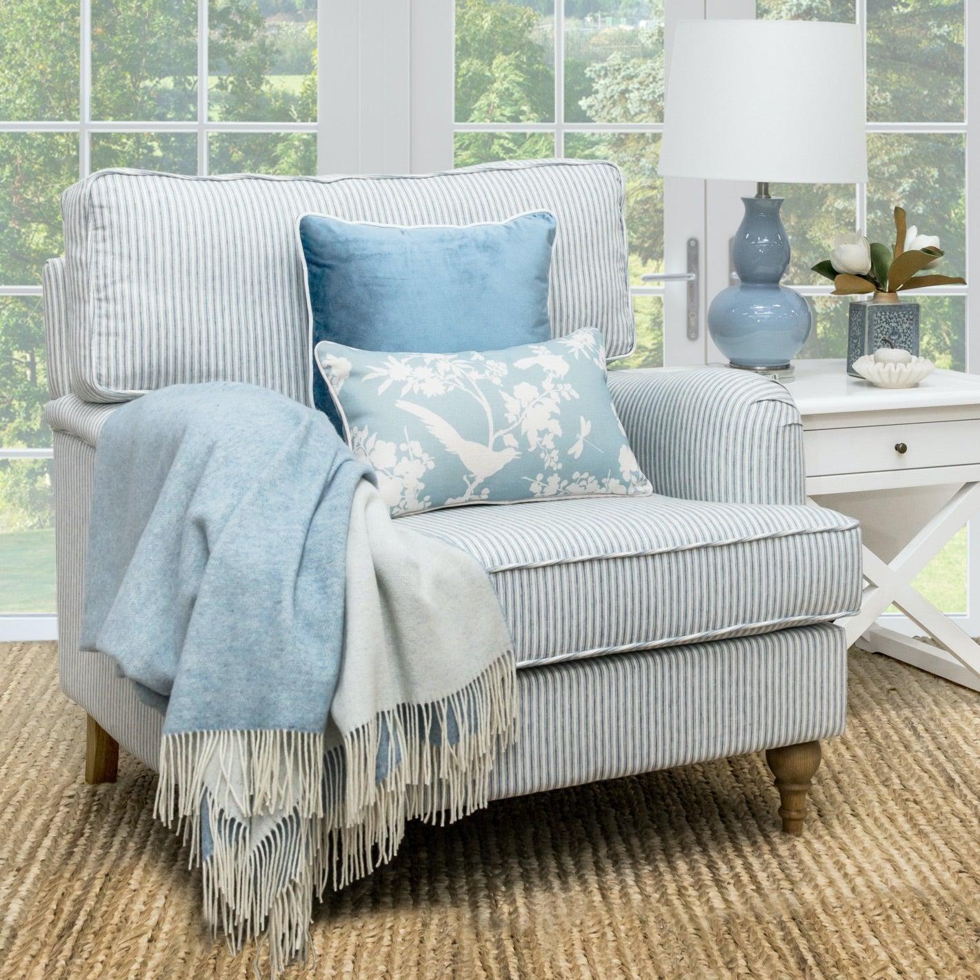 Blue striped armchair new arrivals