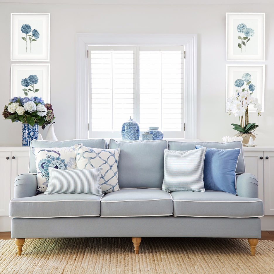 Duck Egg Blue Linen Roll Arm Sofa - 2 Sizes Available