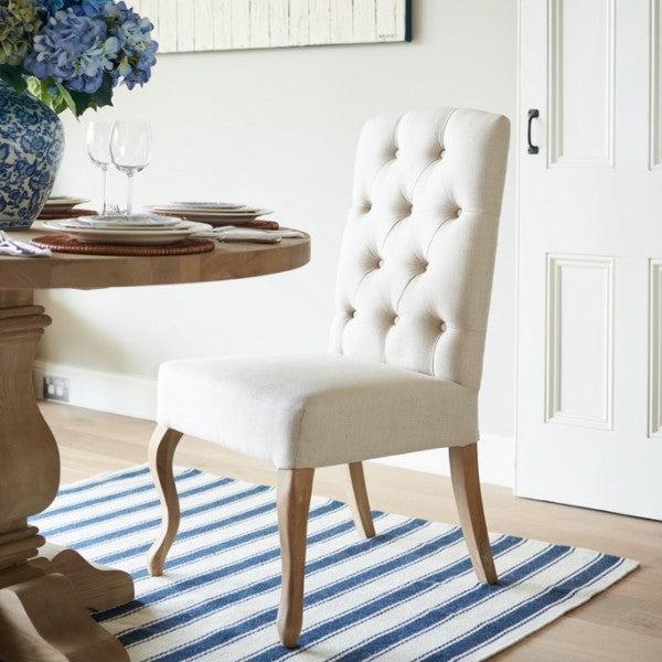 Natural Linen French Style Buttoned Dining Chair