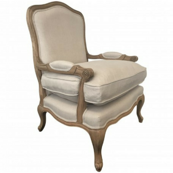 French Louis Chair - Natural Linen with Oak Frame