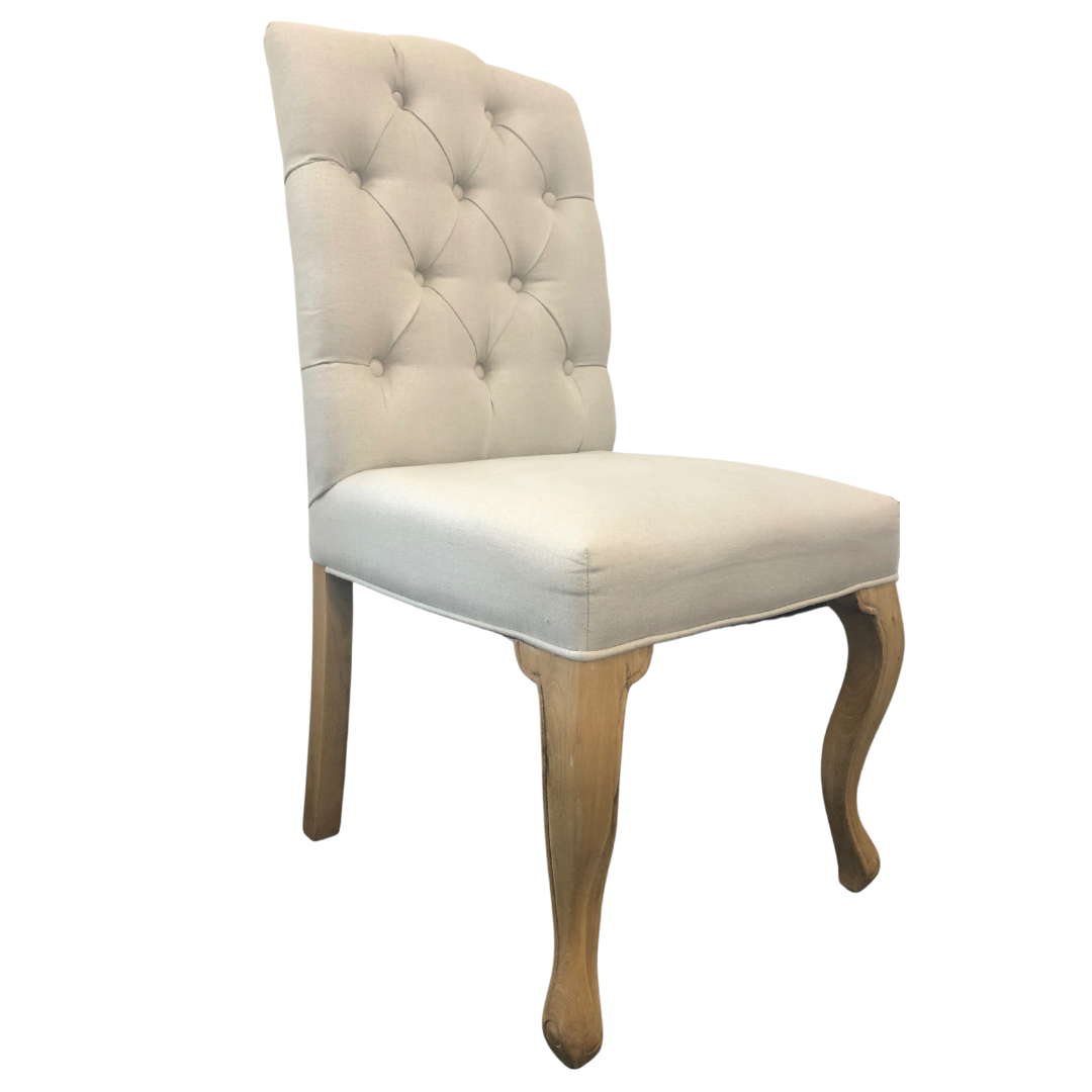 Natural Linen French Style Buttoned Dining Chair