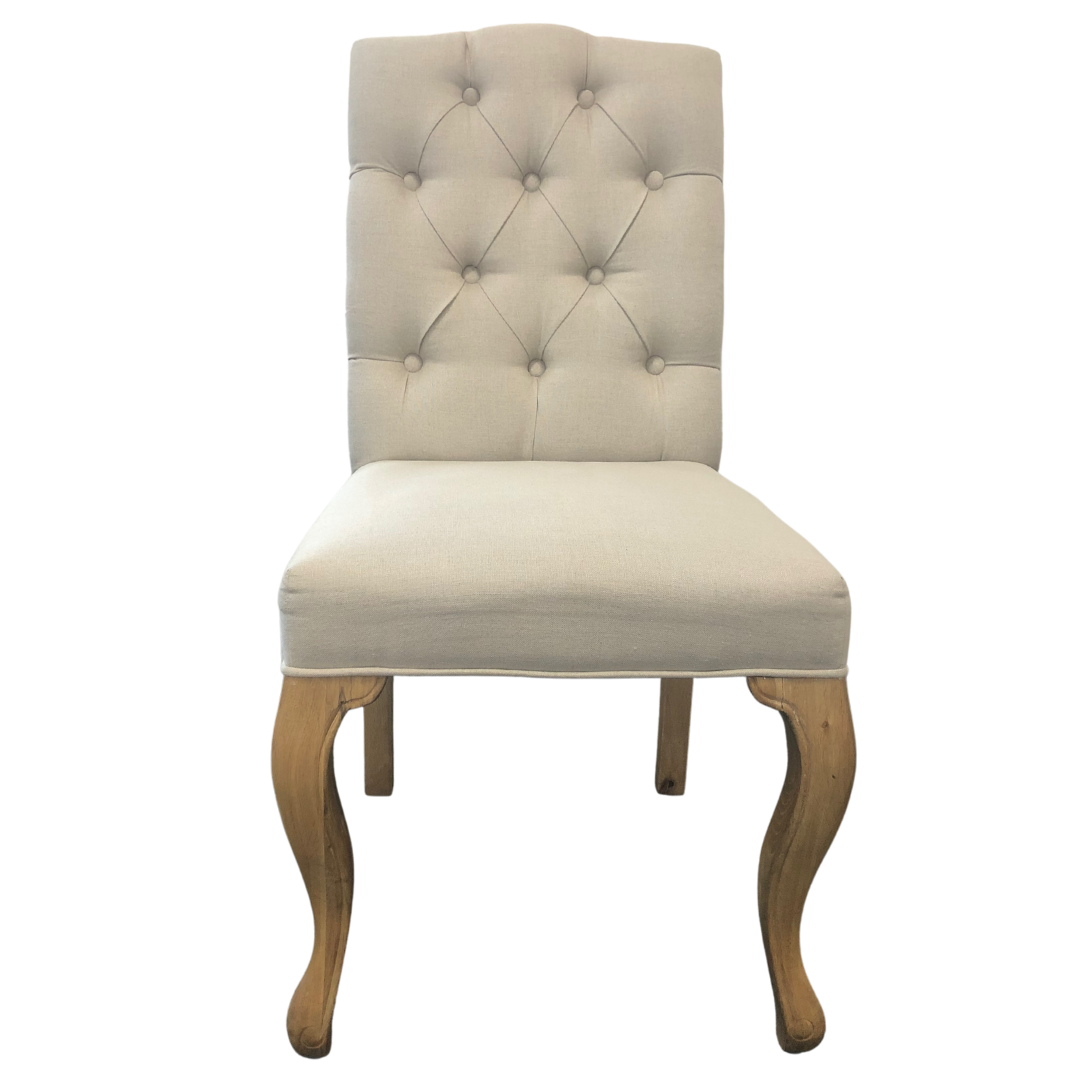 Natural Linen French Style Buttoned Dining Chair - OVERSTOCK