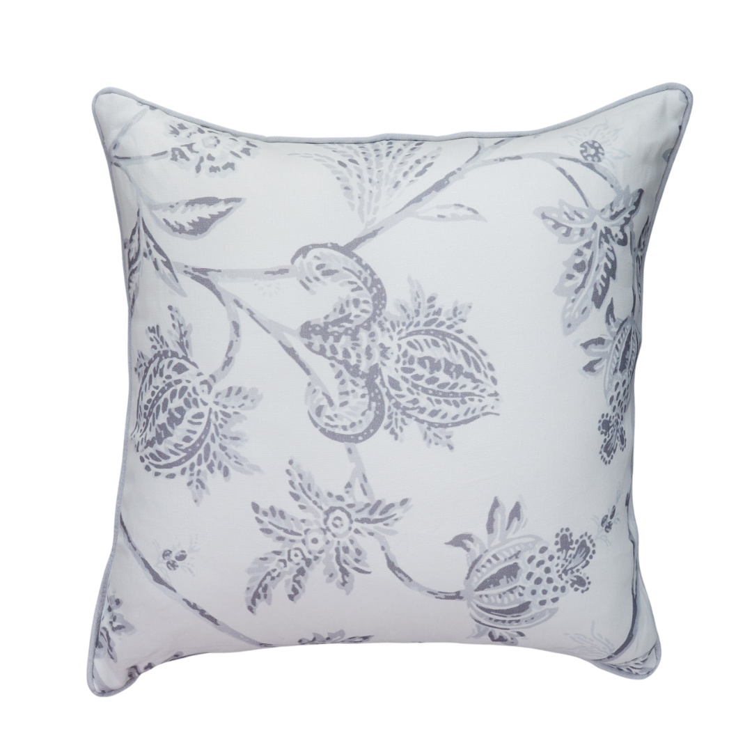 French Grey Floral Linen Cushion - OVERSTOCK