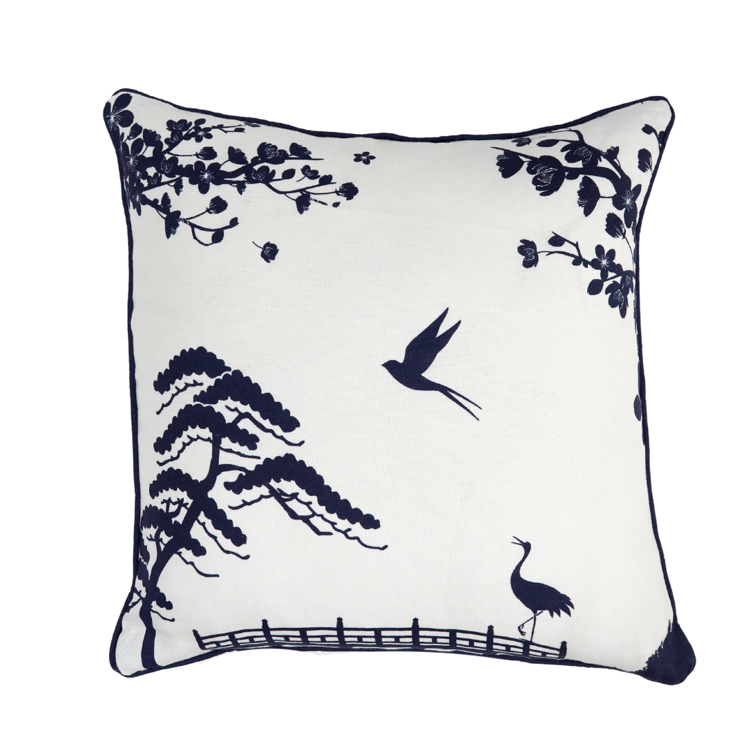 Navy Chinoiserie Cushion Cover - Square