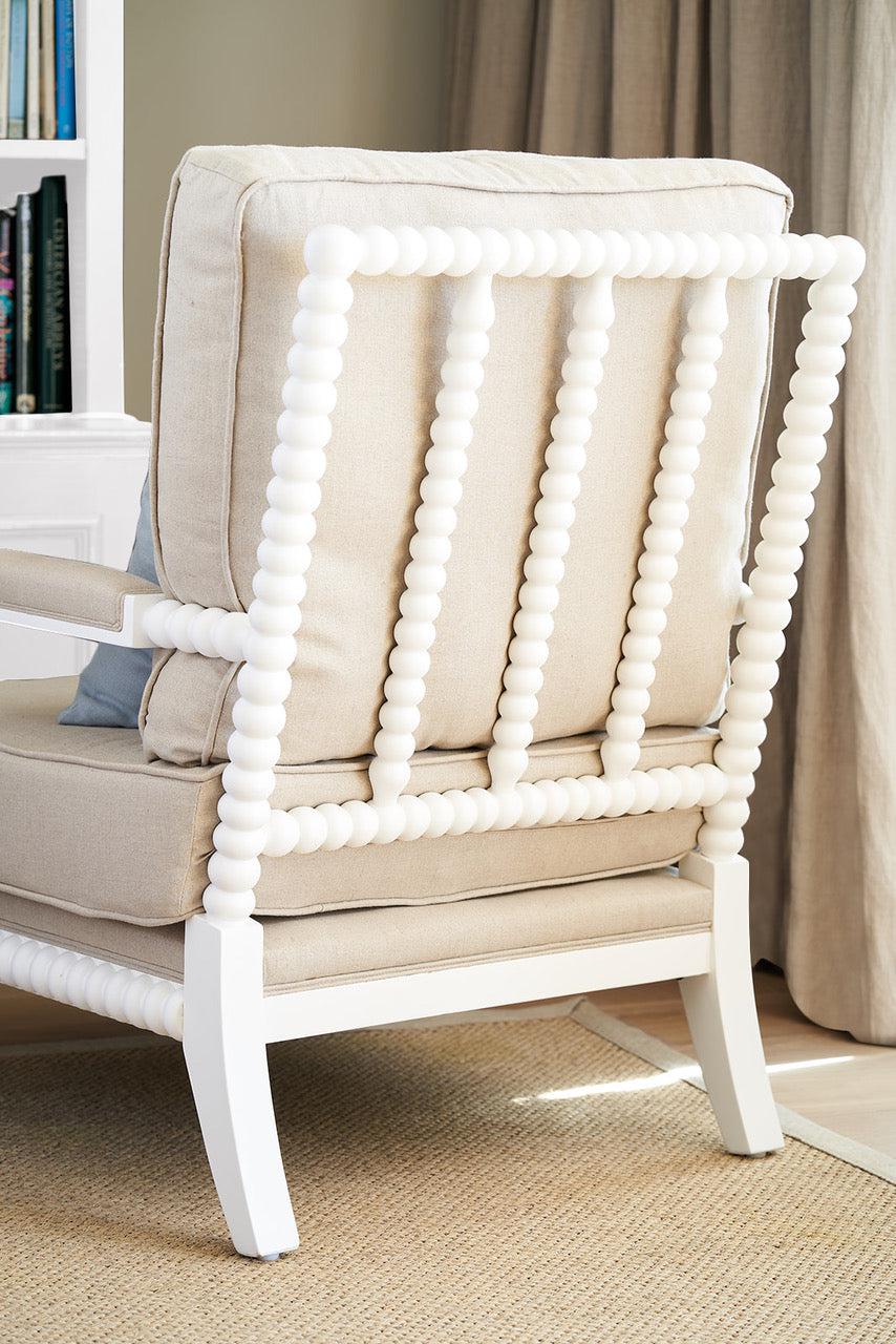 White Bobbin Armchair - Natural Linen