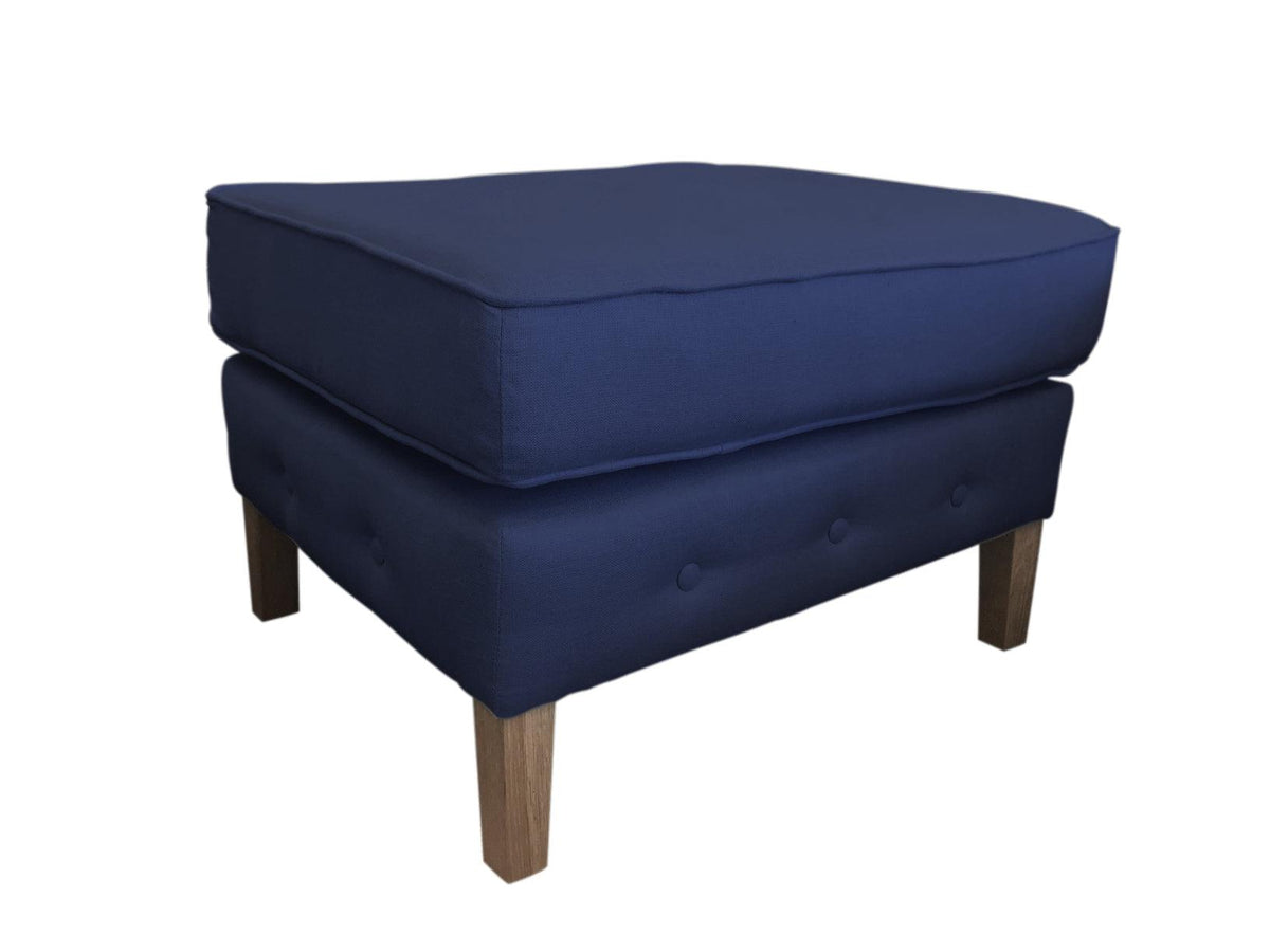 Navy Linen Footstool for Wingback Armchair