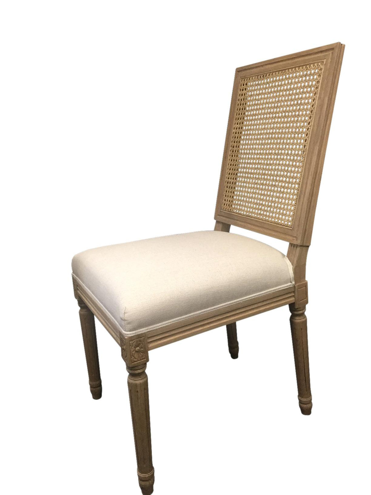 Rattan Back Linen Dining Chair