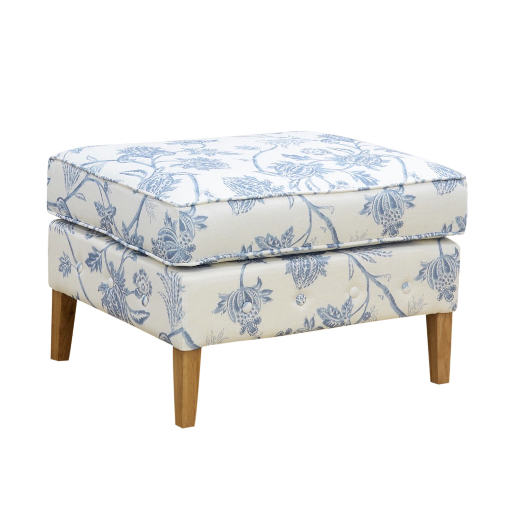 Spring Floral Linen Footstool for Wingback Armchair