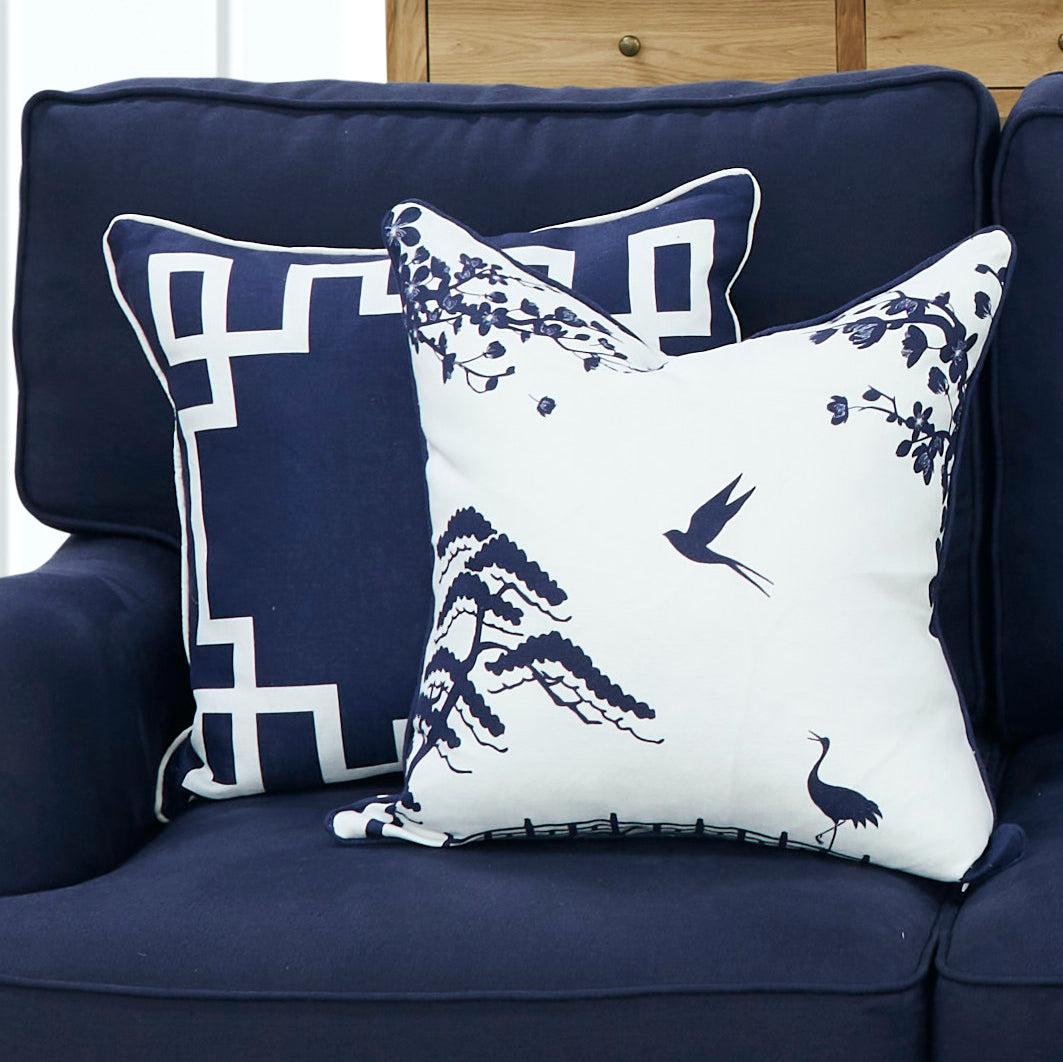 Navy Chinoiserie Cushion Cover - Square
