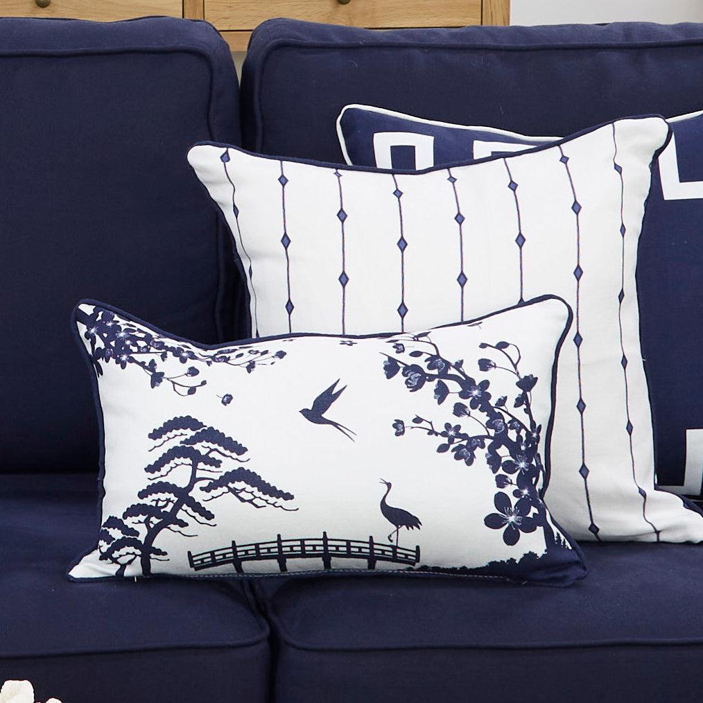 Navy Chinoiserie Cushion - Rectangle - OVERSTOCK