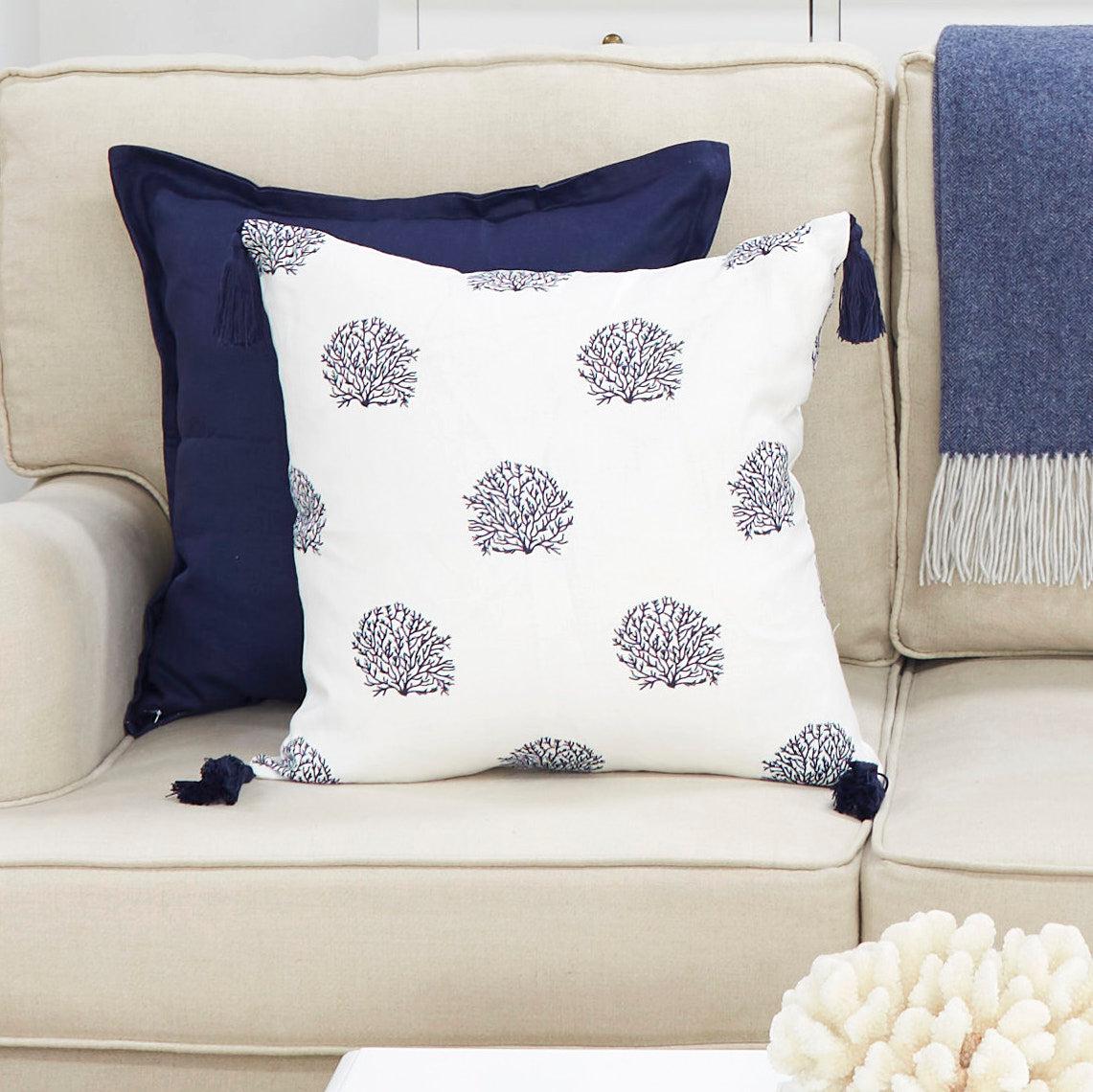 Navy Coral Cushion - OVERSTOCK