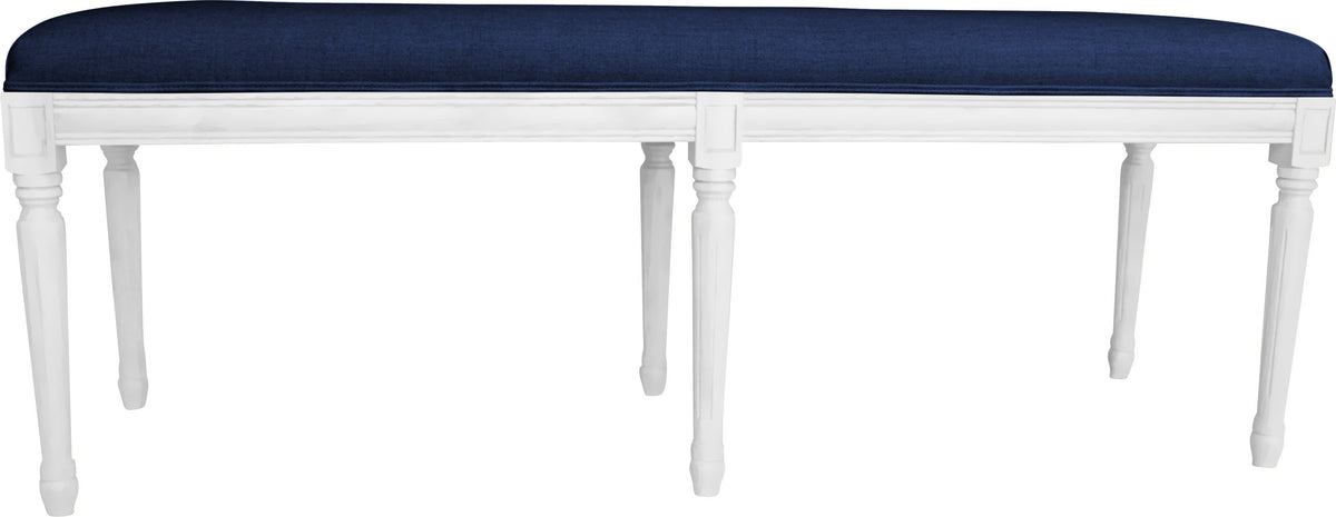 Navy Linen Bed Ottoman - White Frame