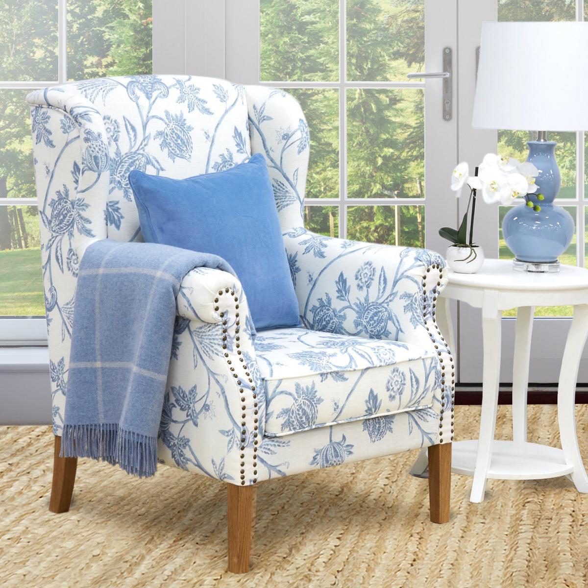 Spring Floral Linen Wingback Armchair
