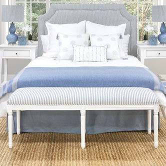 Blue Striped Linen Bed Ottoman - Matt White Frame