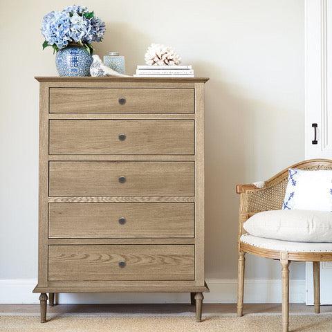 Oak Tall Boy Chest Of Drawers - 5 Drawer