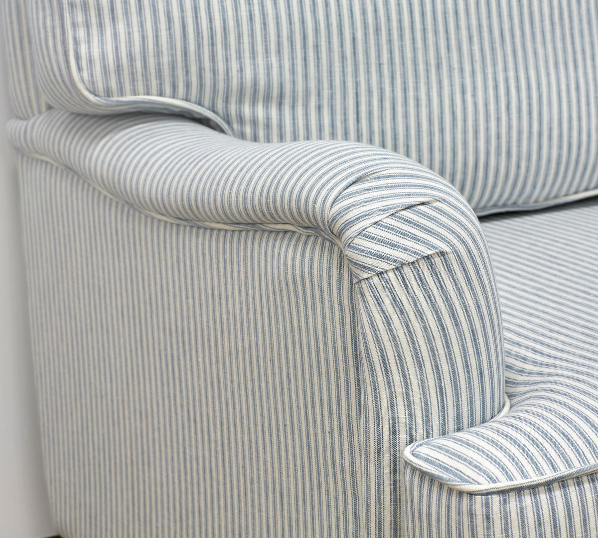 Blue Striped Linen Roll Arm Sofa