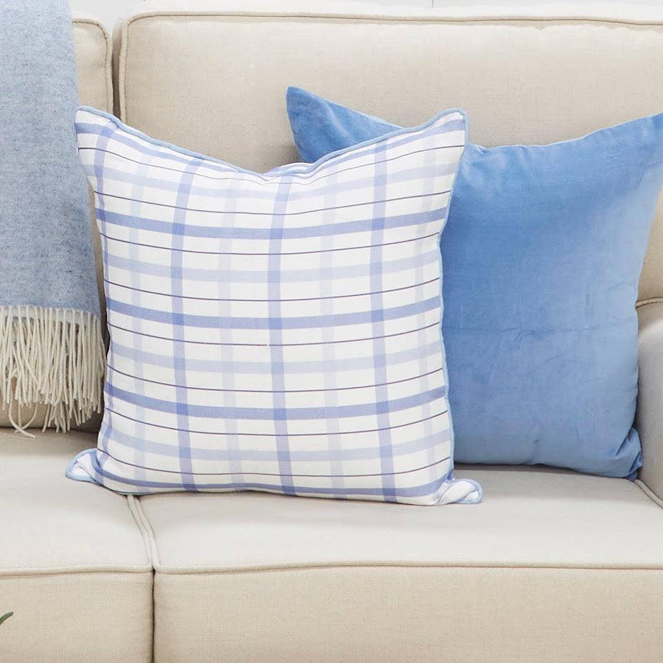 Blue Check Cushion - OVERSTOCK